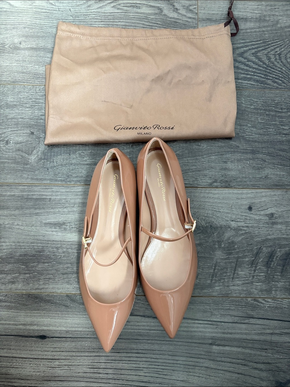 Gianvito Rossi Blush Patent Pointed-Toe Mary Jane Flats EU 39 | US 8